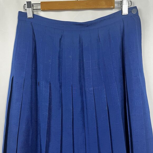 New Traditions For Marshall Field’s Cobalt Blue Silk Pleated Midi Skirt Size 12 - Picture 2 of 14